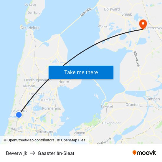 Beverwijk to Gaasterlân-Sleat map