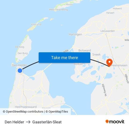 Den Helder to Gaasterlân-Sleat map