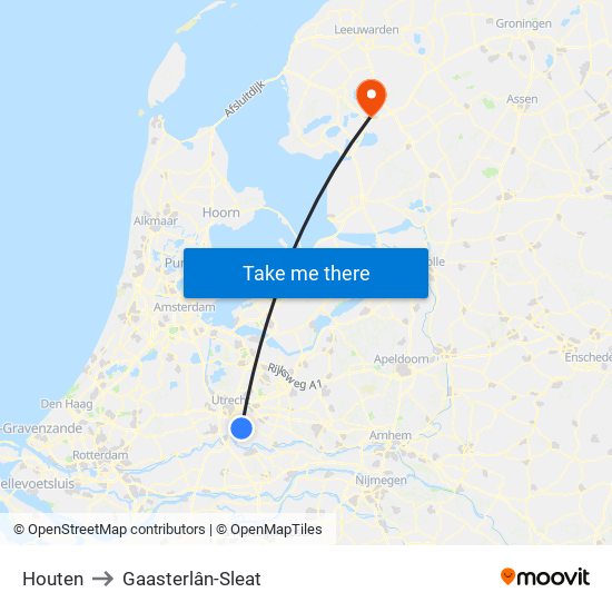 Houten to Gaasterlân-Sleat map