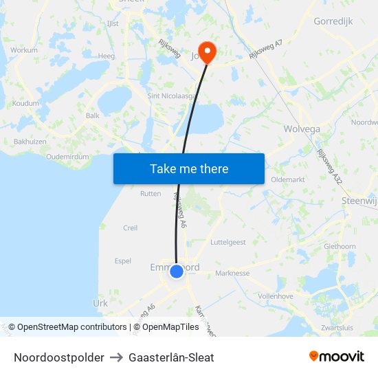 Noordoostpolder to Gaasterlân-Sleat map