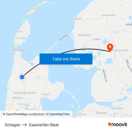 Schagen to Gaasterlân-Sleat map