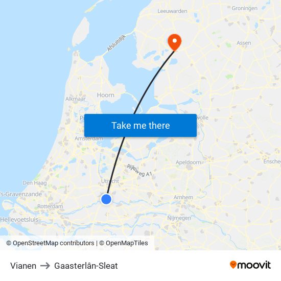 Vianen to Gaasterlân-Sleat map