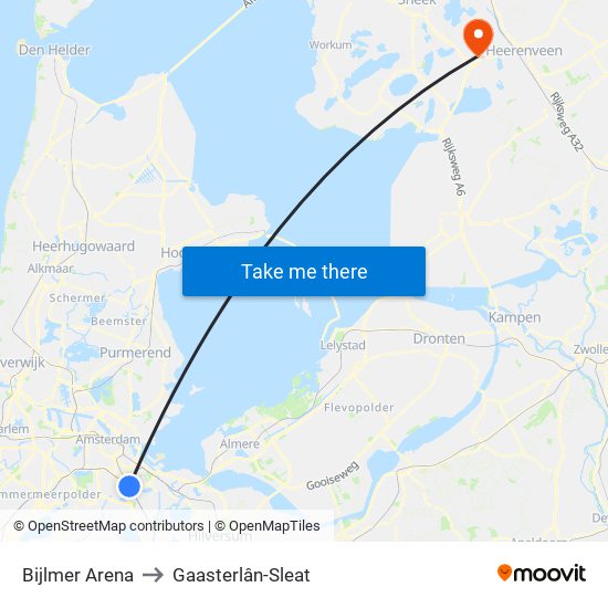 Bijlmer Arena to Gaasterlân-Sleat map