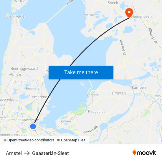 Amstel to Gaasterlân-Sleat map