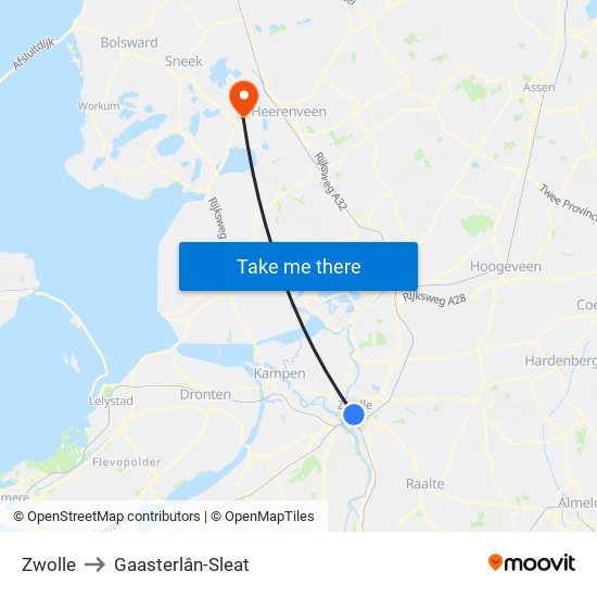 Zwolle to Gaasterlân-Sleat map