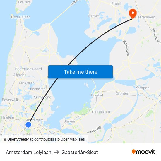 Amsterdam Lelylaan to Gaasterlân-Sleat map