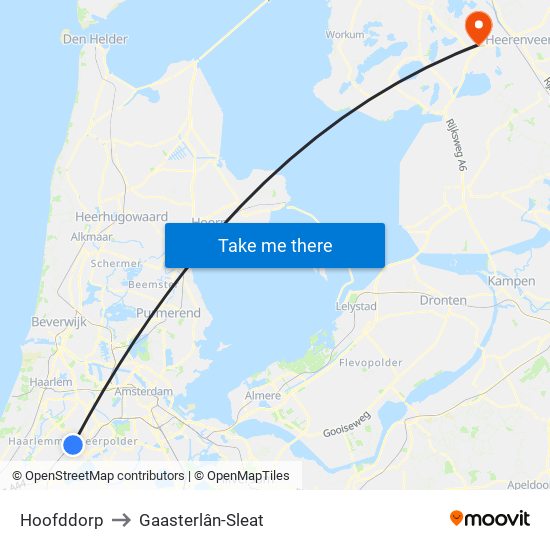 Hoofddorp to Gaasterlân-Sleat map