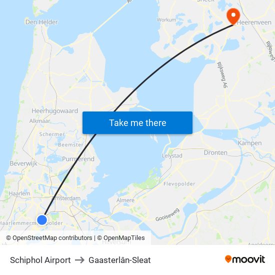 Schiphol Airport to Gaasterlân-Sleat map