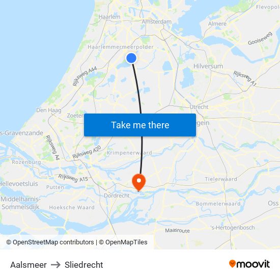 Aalsmeer to Sliedrecht map