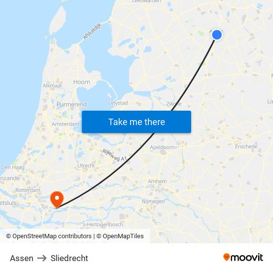 Assen to Sliedrecht map