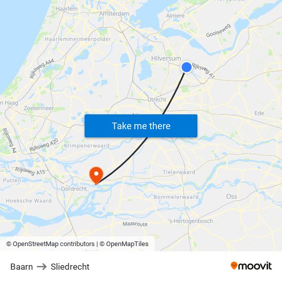 Baarn to Sliedrecht map