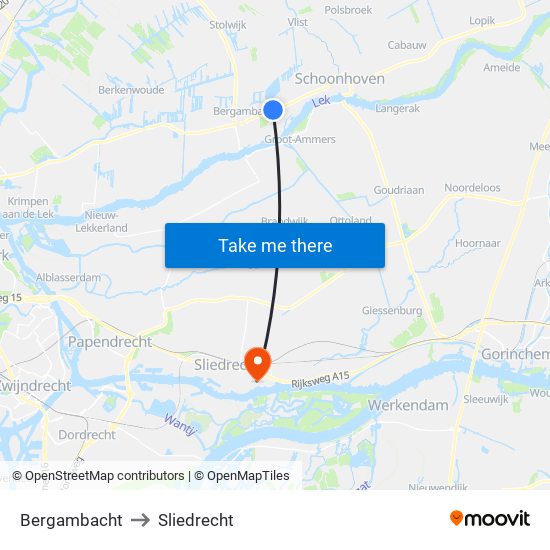 Bergambacht to Sliedrecht map