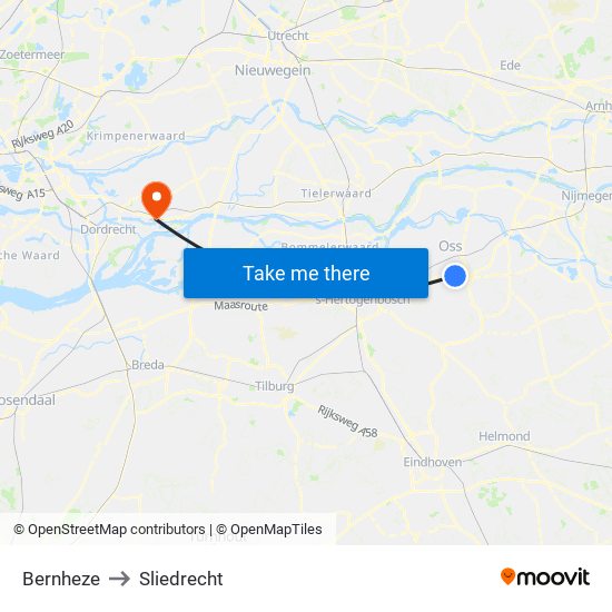 Bernheze to Sliedrecht map