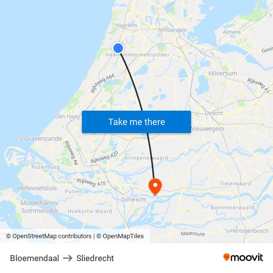 Bloemendaal to Sliedrecht map