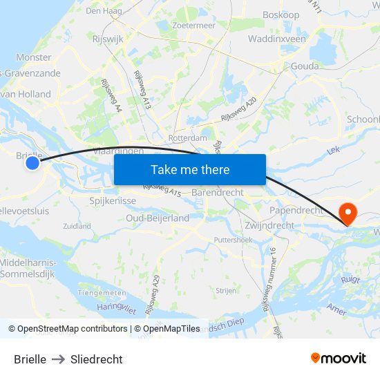 Brielle to Sliedrecht map