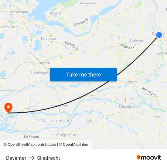 Deventer to Sliedrecht map