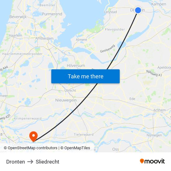 Dronten to Sliedrecht map