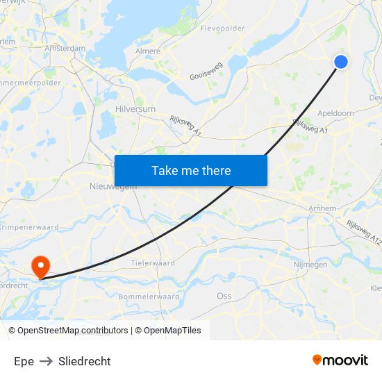 Epe to Sliedrecht map