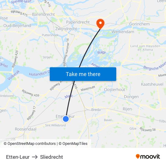 Etten-Leur to Sliedrecht map