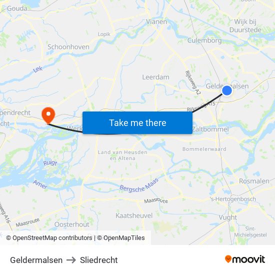 Geldermalsen to Sliedrecht map