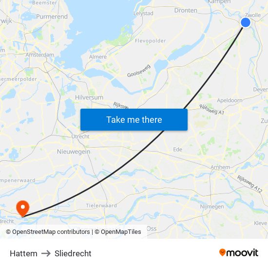 Hattem to Sliedrecht map