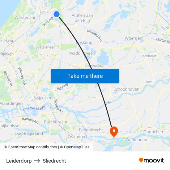 Leiderdorp to Sliedrecht map