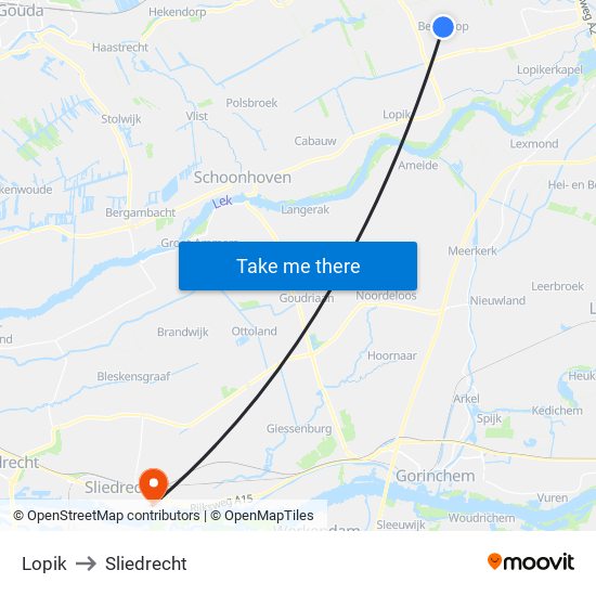 Lopik to Sliedrecht map