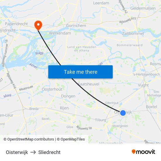Oisterwijk to Sliedrecht map