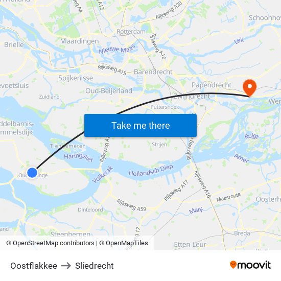 Oostflakkee to Sliedrecht map