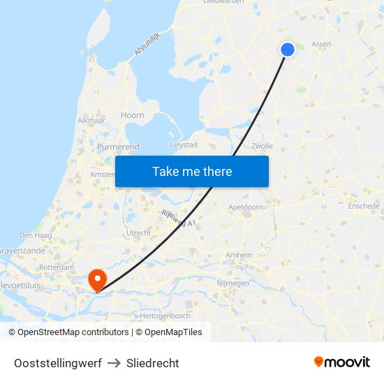 Ooststellingwerf to Sliedrecht map