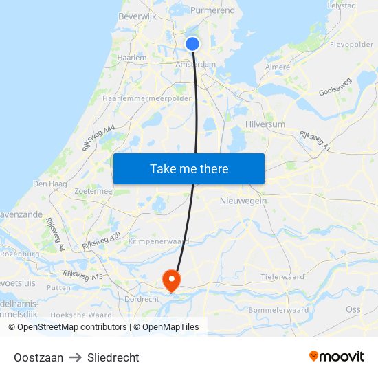 Oostzaan to Sliedrecht map