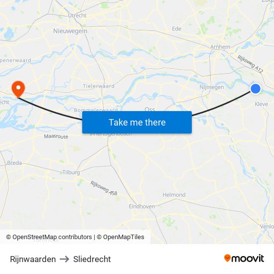 Rijnwaarden to Sliedrecht map
