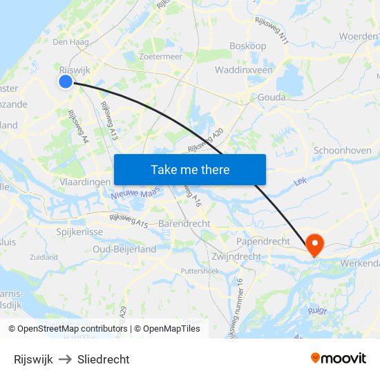 Rijswijk to Sliedrecht map