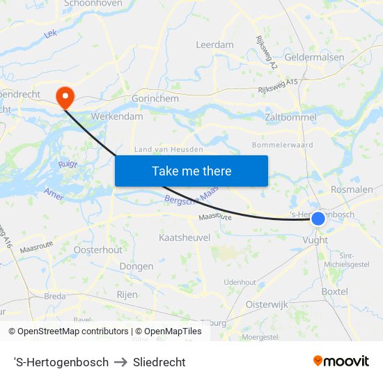 'S-Hertogenbosch to Sliedrecht map