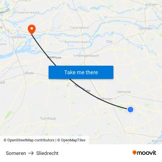 Someren to Sliedrecht map