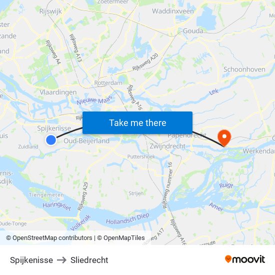 Spijkenisse to Sliedrecht map