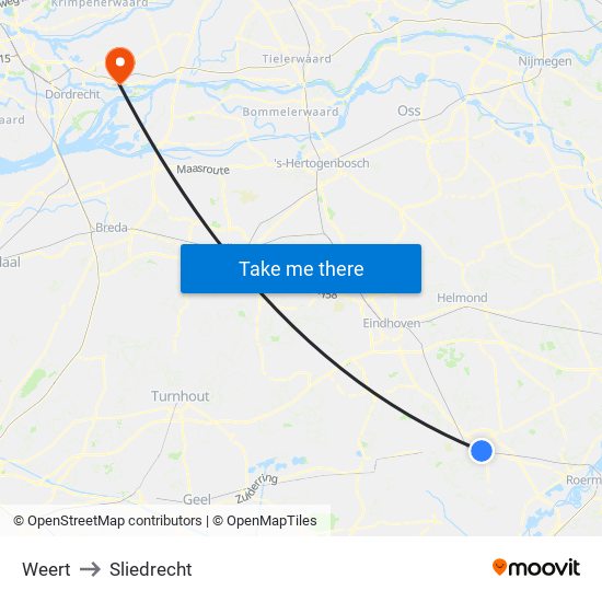 Weert to Sliedrecht map