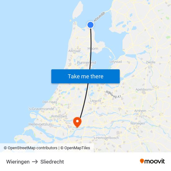 Wieringen to Sliedrecht map