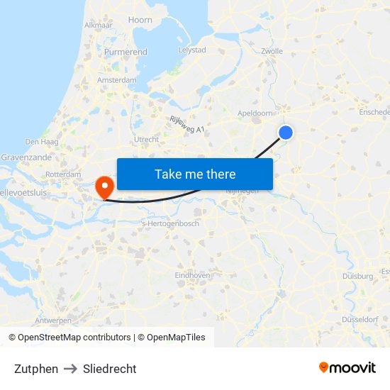 Zutphen to Sliedrecht map