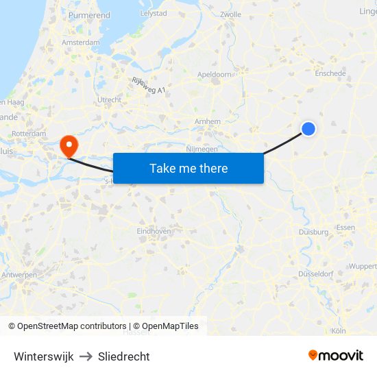 Winterswijk to Sliedrecht map