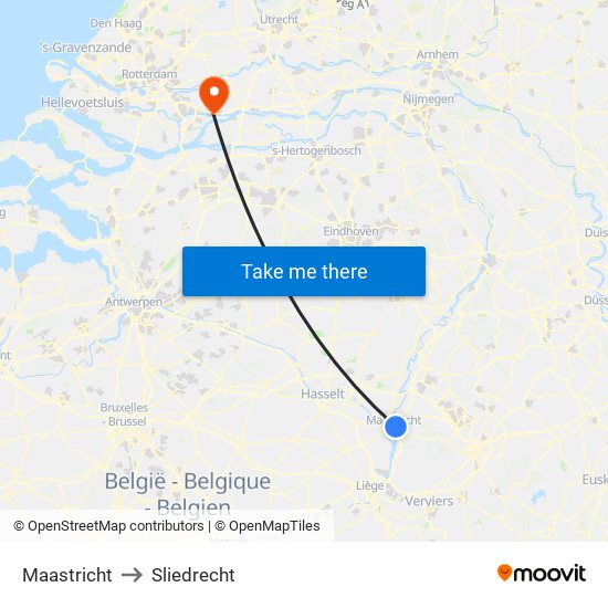 Maastricht to Sliedrecht map
