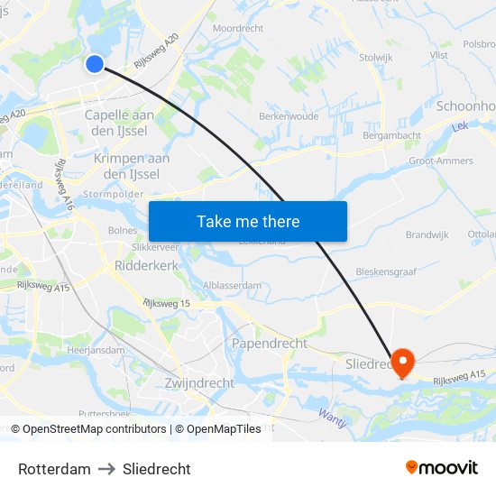 Rotterdam to Sliedrecht map