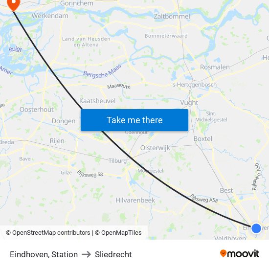 Eindhoven, Station to Sliedrecht map