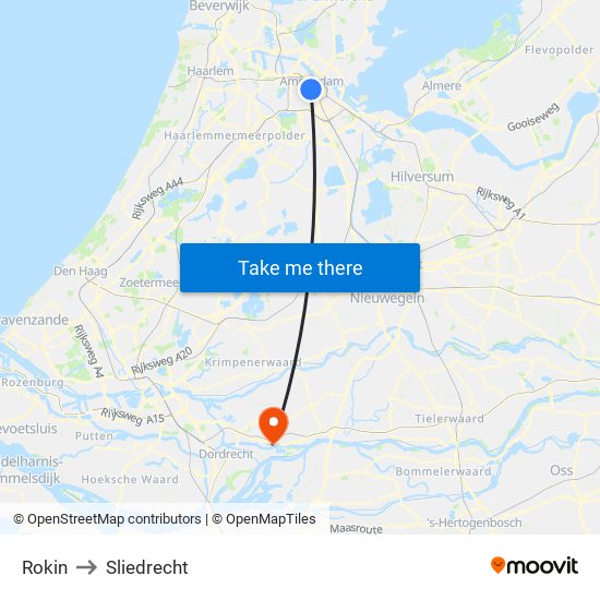 Rokin to Sliedrecht map