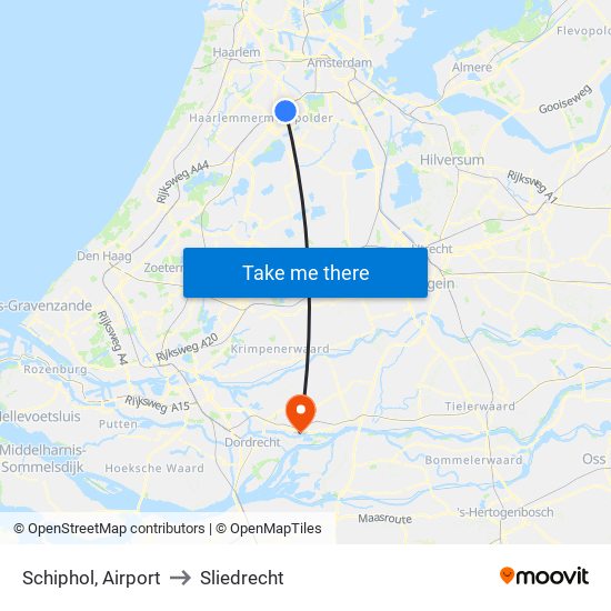 Schiphol, Airport to Sliedrecht map