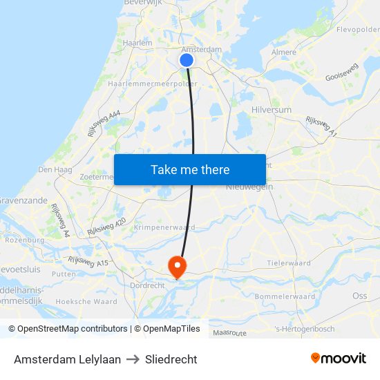 Amsterdam Lelylaan to Sliedrecht map