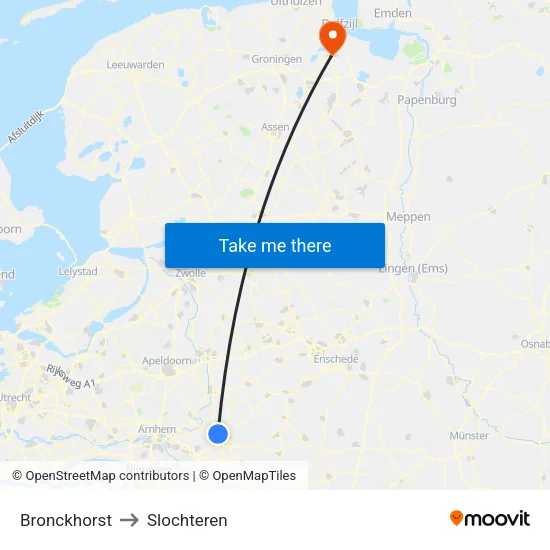 Bronckhorst to Slochteren map