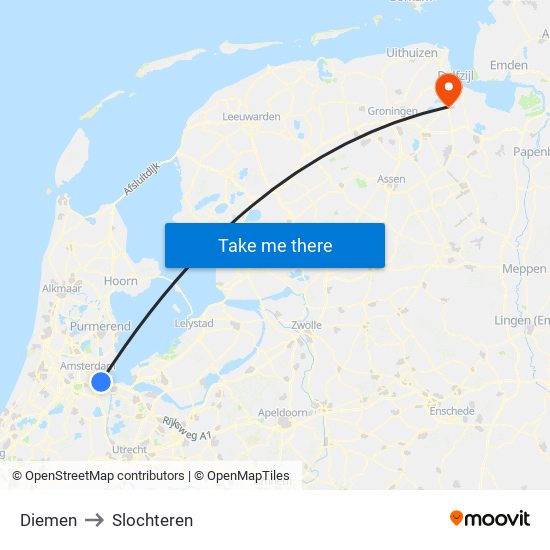 Diemen to Slochteren map