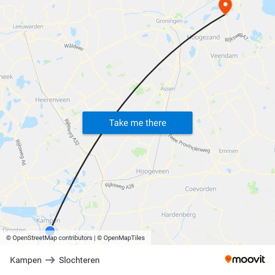 Kampen to Slochteren map