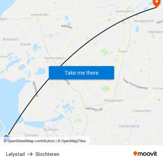 Lelystad to Slochteren map